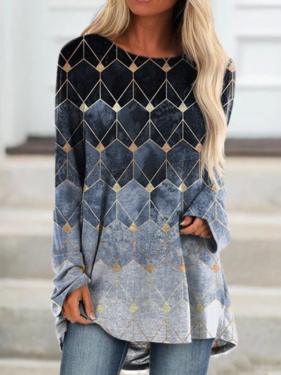 Printed Round Neck Long Sleeve T-Shirt