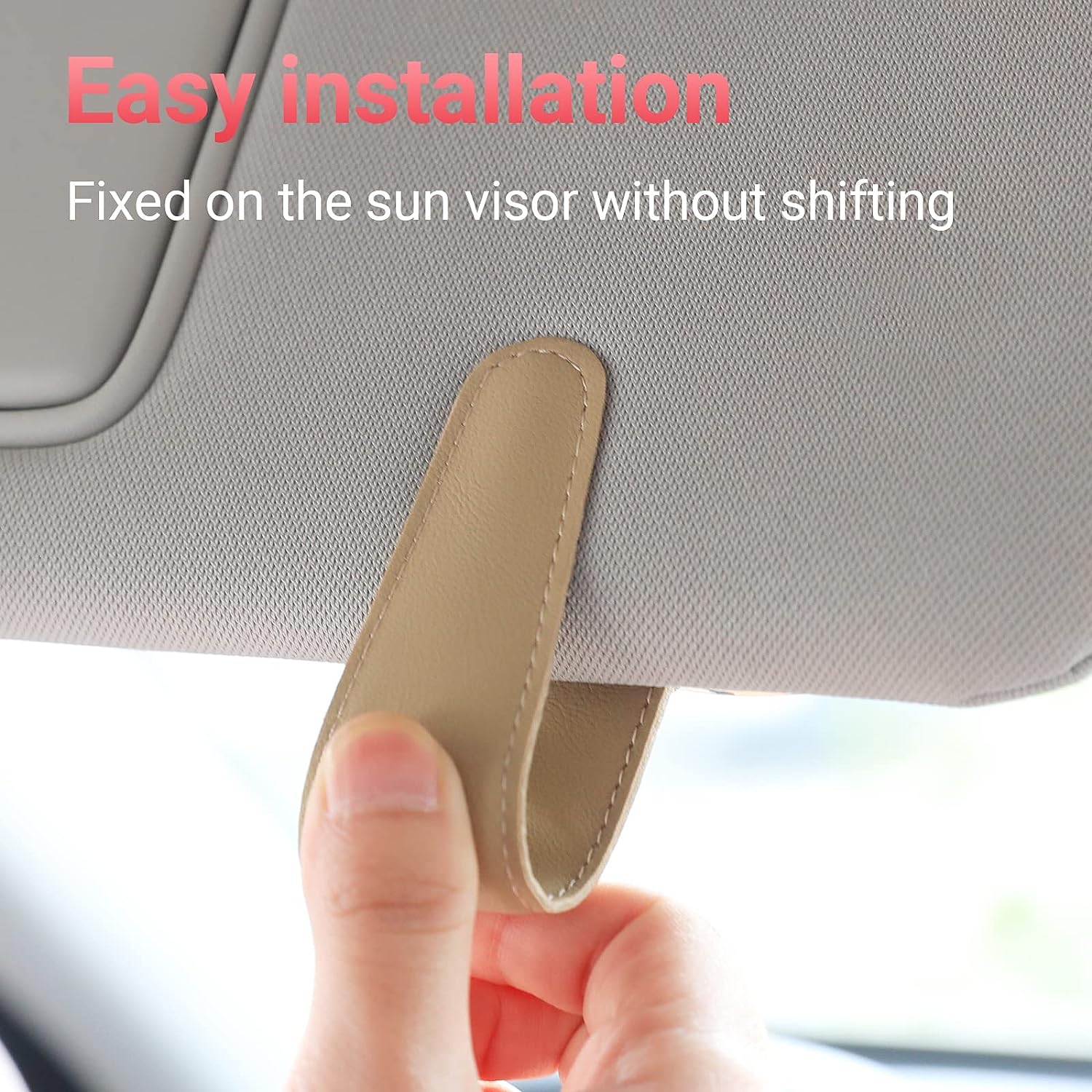 KanSmart Sunglass Holder for Car Visor Sunglasses Clip Magnetic Leather Glasses Eyeglass Holder Truck Car Interior Accessories Universal for Woman Man -Beige