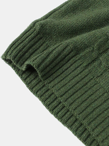 mens solid color round neck casual basic cable knit sweater with scarf