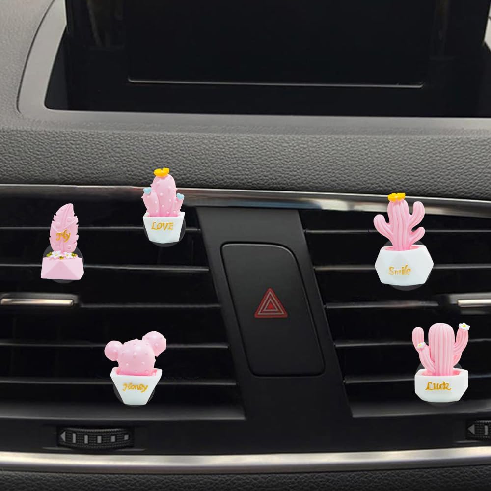 ZOSTLAND 5pcs Cute Car Air Vent Clip Decoration,Car Air Fresheners, Funny Car Vent Clip，Personalized Automotive Interior Decoration Accessories,Car Decor Gift for Women,Girl,Men (5pcs Cactus Pink)