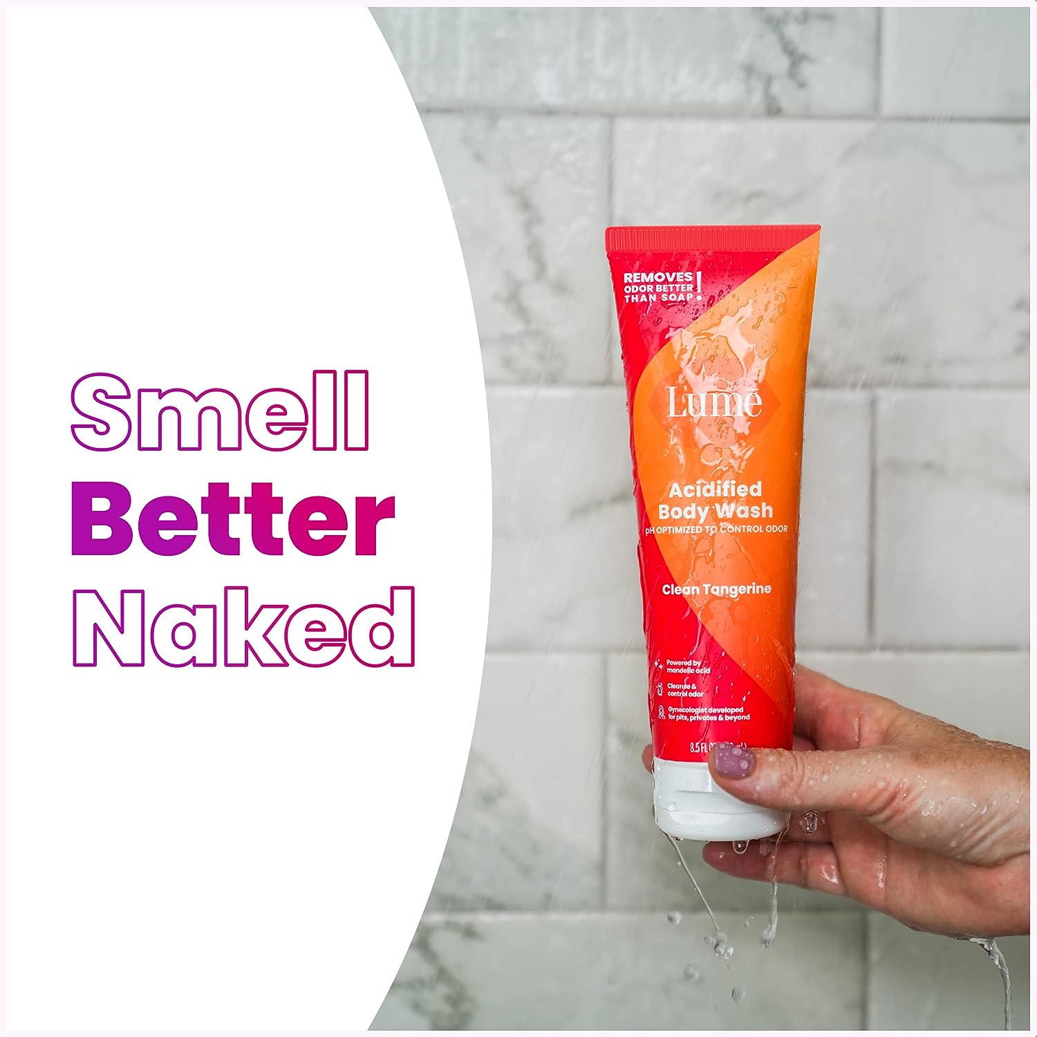 Lume Acidified Body Wash - 24 Hour Odor Control - Removes Odor Better than Soap - Moisturizing Formula - SLS Free, Paraben Free - Safe For Sensitive Skin - 8.5 ounce (Clean Tangerine)