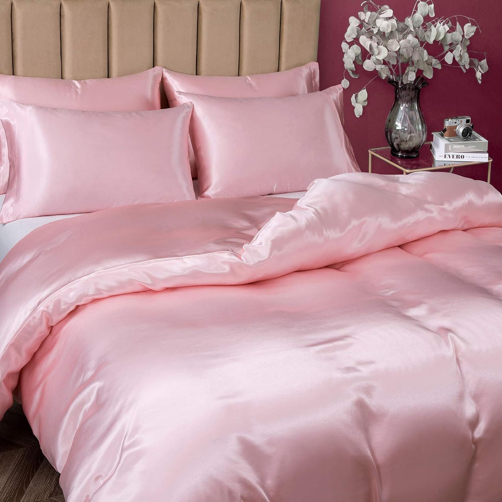 P Pothuiny Satin Duvet Cover Full/Queen, Single Soft Duvet Cover Only, Luxury Silky Like Blush Pink Duvet Cover 90" x 90" Sold Separately - Zipper Closure &amp; Corner Ties