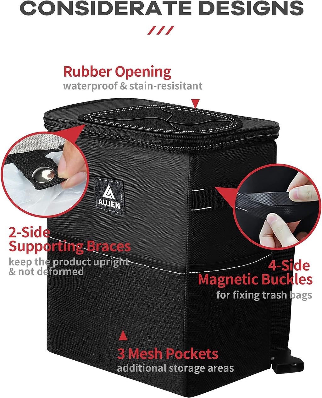 AUJEN Trash Can- Easy-to-Install Car Accessory Interior - Leak-Proof Organizer and Storage Bag for The Back/Front/Console of Any Cars,Sedans, SUVs &amp; Trucks