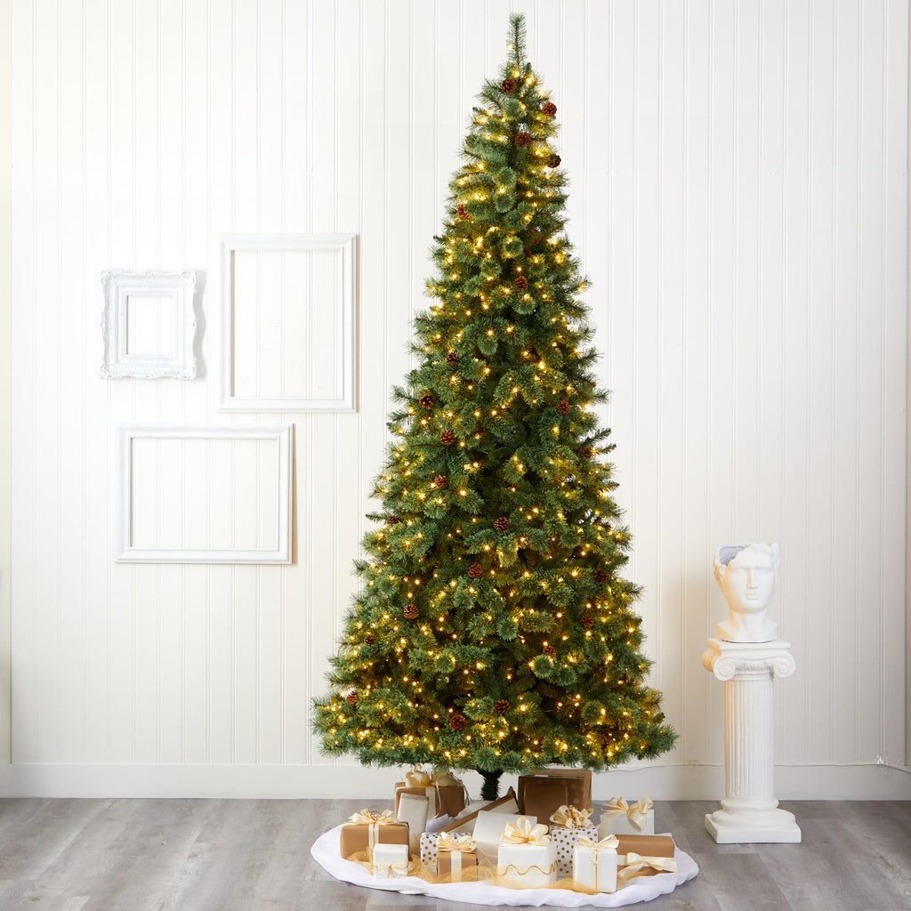 Nearly Natural 10' Green Pine Artificial Christmas Tree Prelit 850 Clear LED Lights