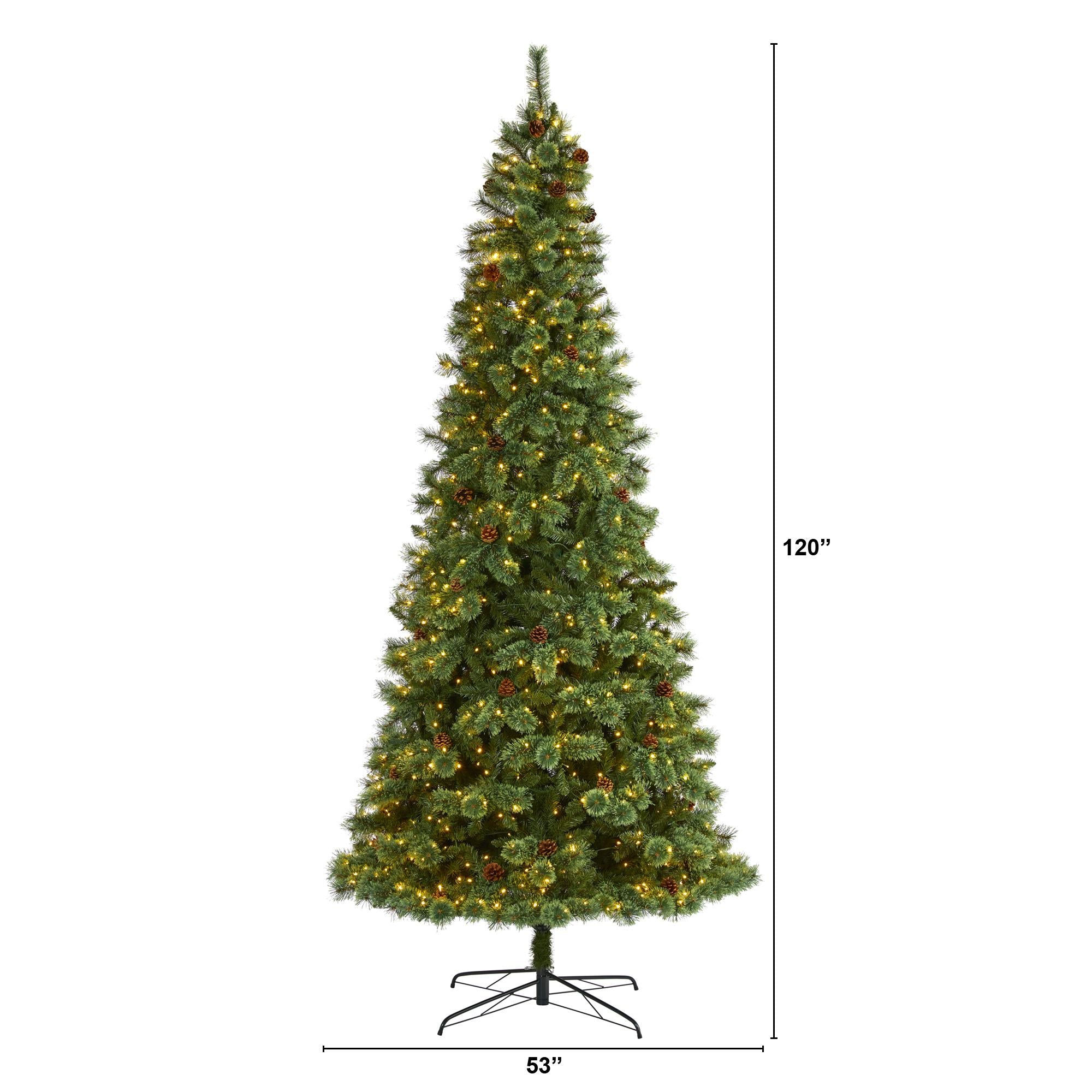 Nearly Natural 10' Green Pine Artificial Christmas Tree Prelit 850 Clear LED Lights