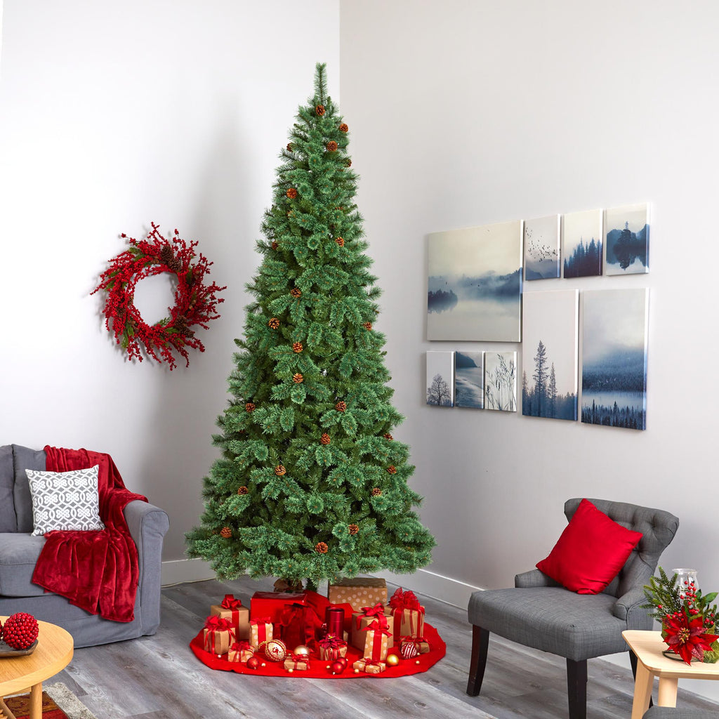 Nearly Natural 10' Green Pine Artificial Christmas Tree Prelit 850 Clear LED Lights