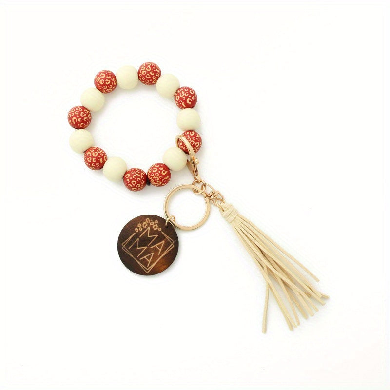 Leopard Wood Beads Hand Beads Spot Wood Beads Bracelet Hand Tassel Bracelet Car Key Chain
