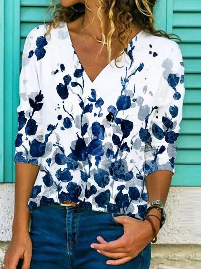 Ladies Fashion Plant Flower Print T-shirt