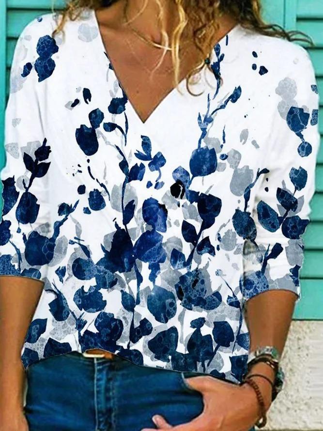 Ladies Fashion Plant Flower Print T-shirt