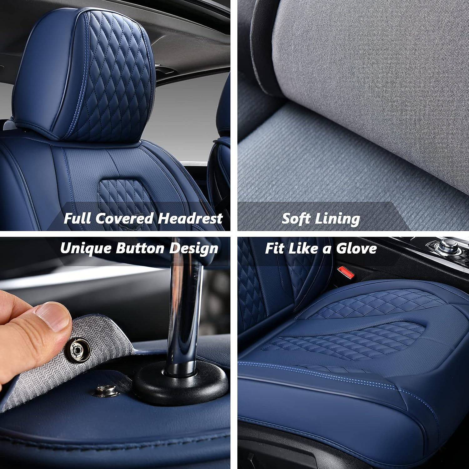 Coverado Leather Seat Covers Full Set, 5 Seats Universal, Waterproof Luxury Leatherette Seat Cushions, Front and Rear Auto Seat Protectors Fit for Most Vehicles Blue