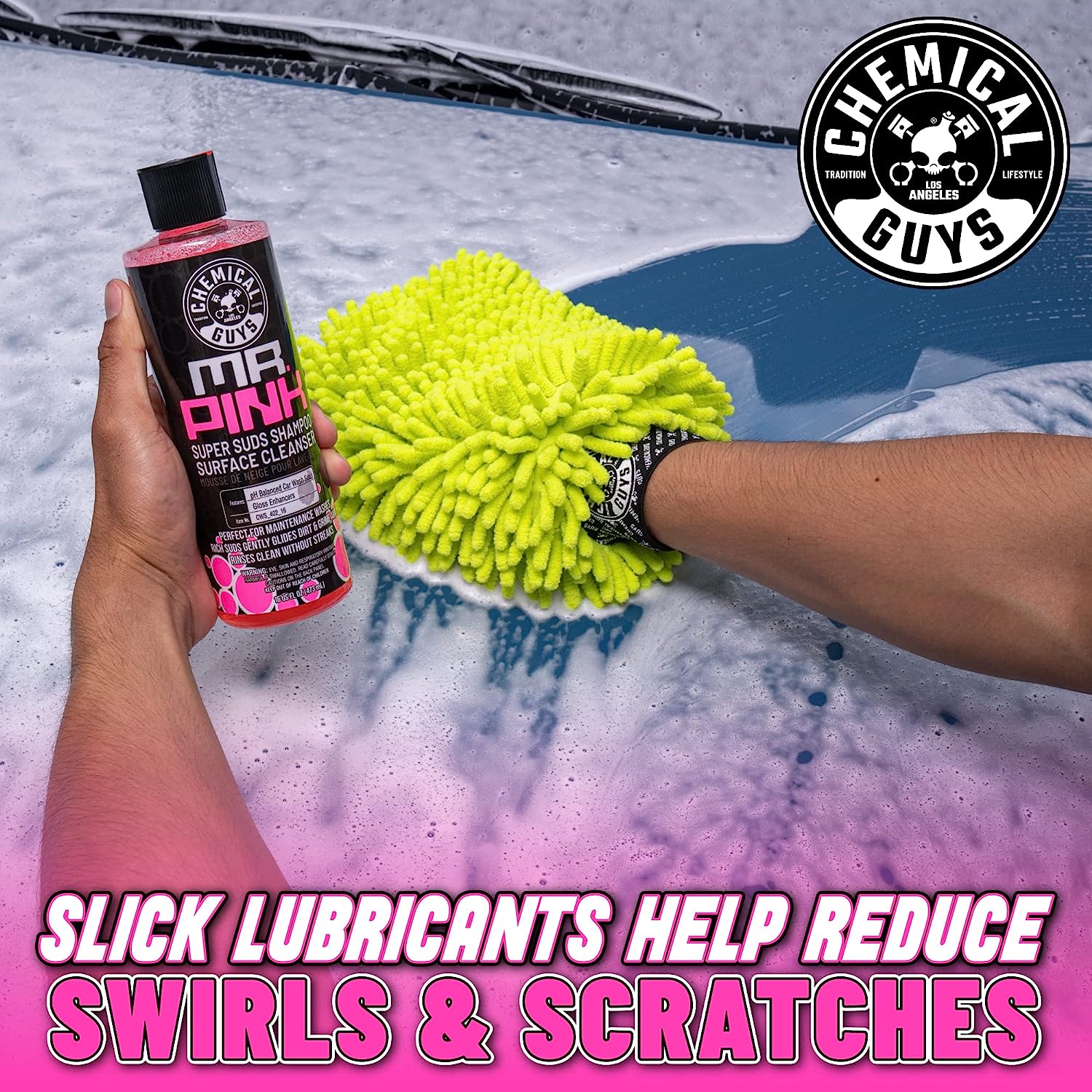 Chemical Guys CWS_402_64BK Car Wash Detailing Bucket, Mitt &amp; Accessories Bundle (6 Items) Featuring Mr. Pink Foaming Car Wash Soap, 64 fl oz (Half Gallon) - Works on Cars, Trucks, SUVs, RVs &amp; More