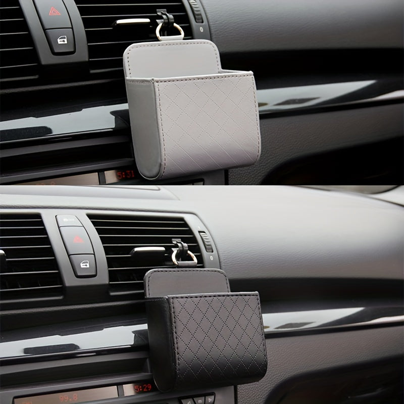 Car Air Vent Hanging StoraBox Mobile Phone Bag PU Leather Car Mobile Phone Holder Car Interior Accessories