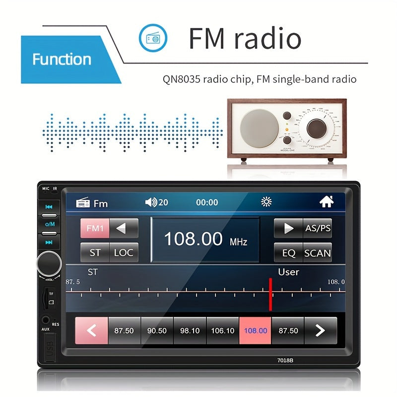 Car Audio System With This 7-inch Dual Spindle Universal LCD Touch Screen Stereo Radio Includes Rear View Camera USB/AUX/FM Remote Control MP4 Player