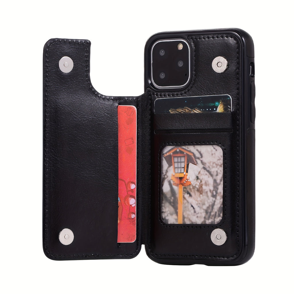 For  15/ 14/ 13/ 12/ 11 Pro Max/ Mini/ XR/ XS Max/ SE 2022/2020/ 7/ 8 Plus Wallet Case With Card Holder, PU Faux Leather Kickstand Card Slots Case, Double Magnetic Clasp And Durable Shockproof Cover