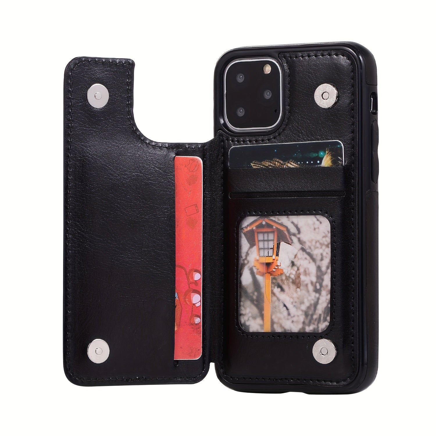 For  15/ 14/ 13/ 12/ 11 Pro Max/ Mini/ XR/ XS Max/ SE 2022/2020/ 7/ 8 Plus Wallet Case With Card Holder, PU Faux Leather Kickstand Card Slots Case, Double Magnetic Clasp And Durable Shockproof Cover