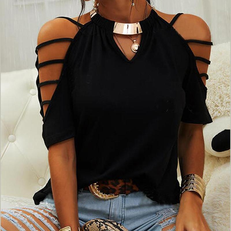 Fashion Round Neck Short Sleeve Off-the-shoulder Top