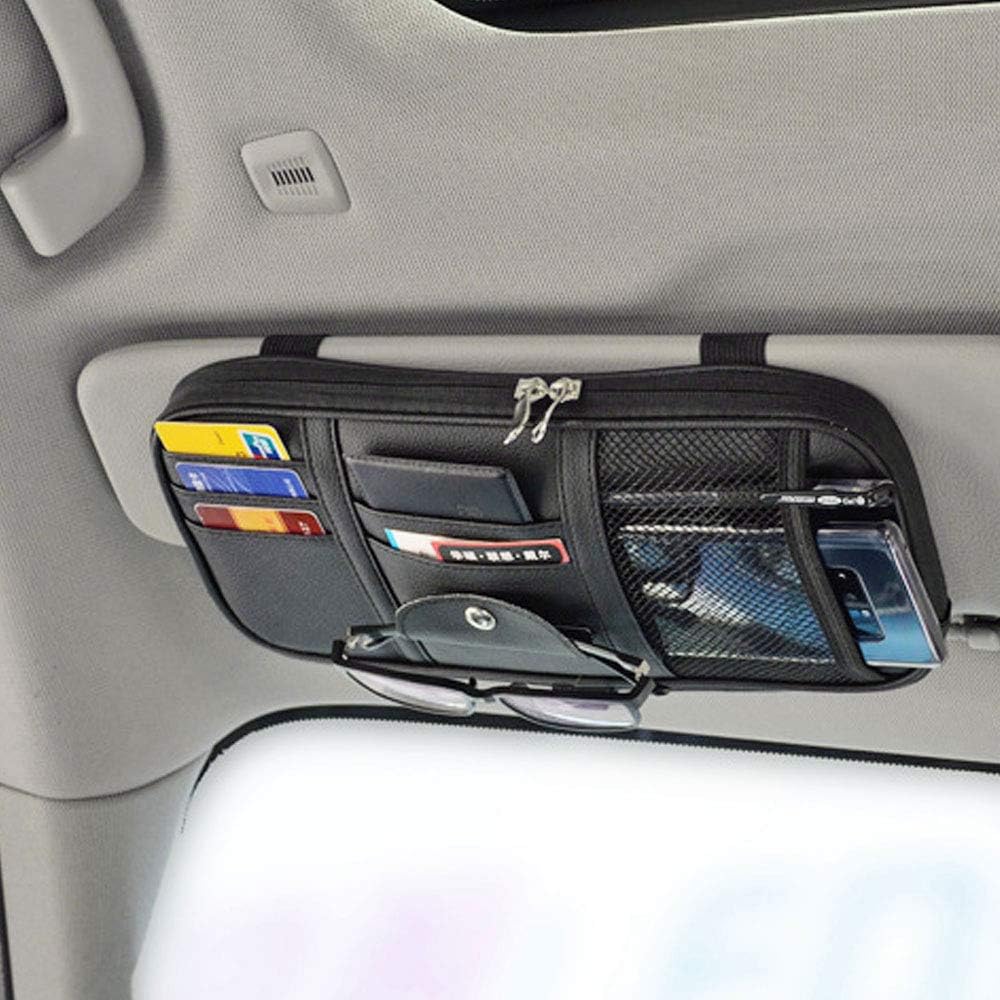 Da by Car Sun Visor Organizer Auto Car Visor Pocket and Interior Accessories Car Truck Visor Storage Pouch Holder with Multi-Pocket Net Zippers(Black)