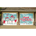 7' x 8' Blue and White Snowman Outdoor Split Car Garage Door Banner