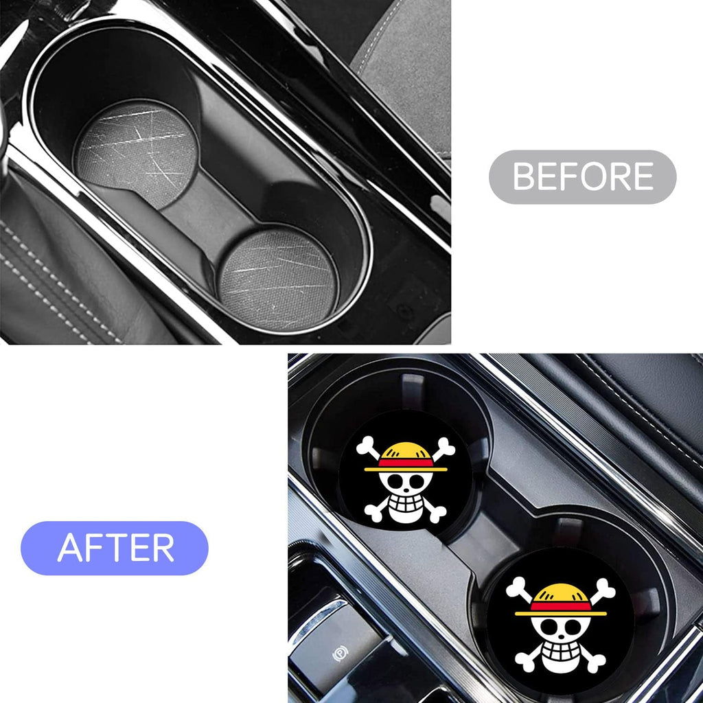 Car Cup Holder Coaster for Anime One Piece Skull Skeleton Silicone 2.75" Car Coaster Onepiece Car Cup Holder Insert Coasters by FLYEEGO