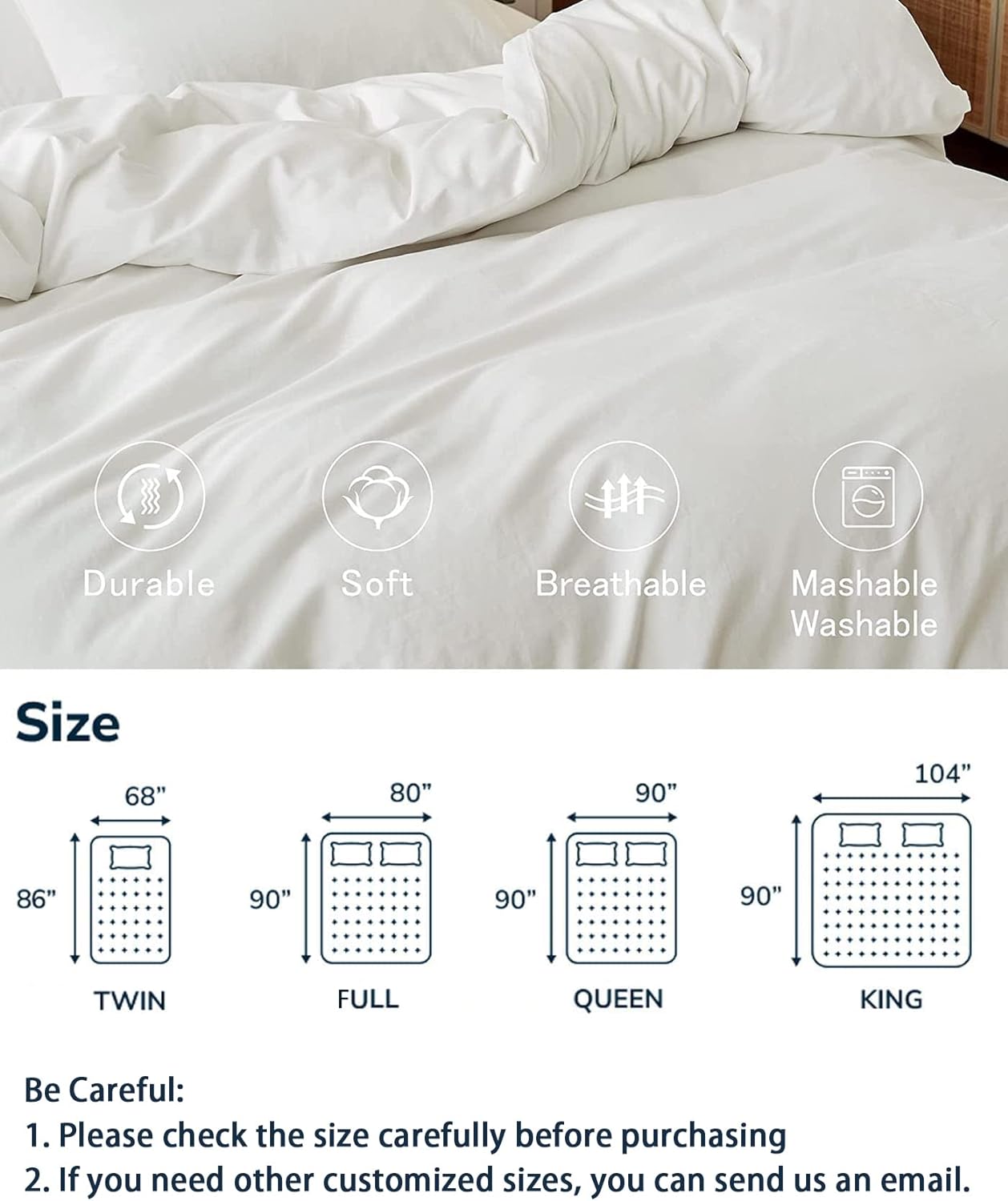 Duvet Protectors for Protective Cover Waterproof Washable Breathable Comforter Duvet Cover with Inner Corner Ties,Zipper Incontinence Care Bedding. (King,White)