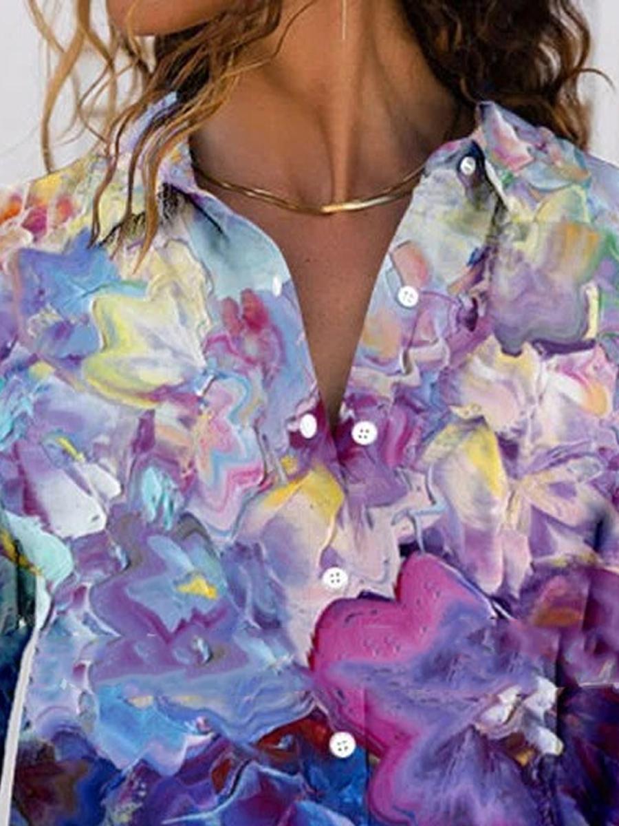 Fashion Watercolor Print Long Sleeve Shirt