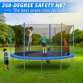 12ft 300lbs Load Trampoline With Enclosure For Kids Toddlers And Adults, Indoor Outdoor Recreational Exercise Trampoline, 144x144x112.6'' Blue