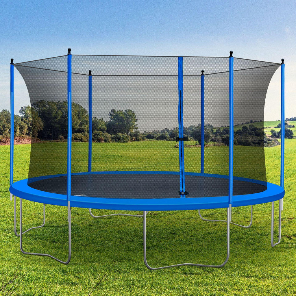 12ft 300lbs Load Trampoline With Enclosure For Kids Toddlers And Adults, Indoor Outdoor Recreational Exercise Trampoline, 144x144x112.6'' Blue