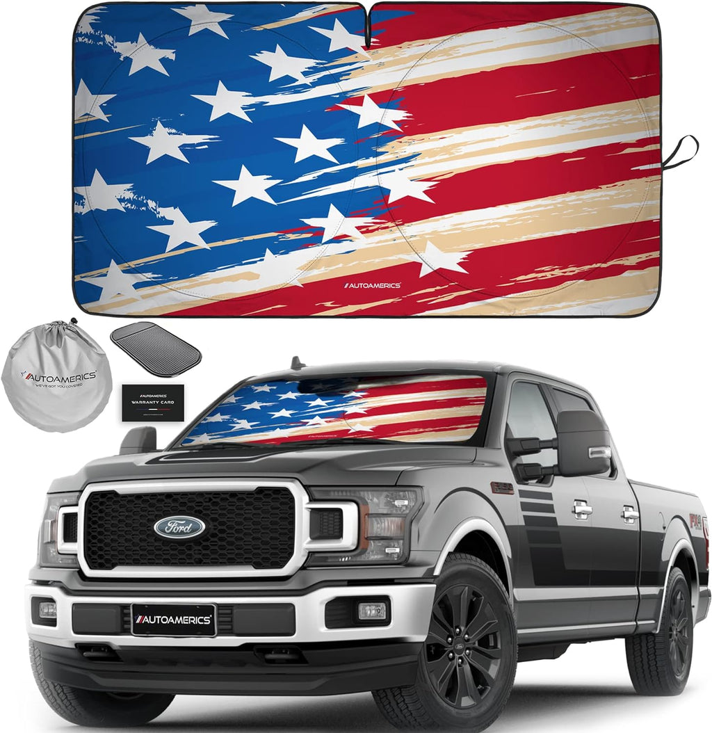 Autoamerics 1-Piece Windshield Sun Shade USA Art Flag - 1 American  - Foldable Car Front Window Sunshade for Most Sedans SUV Truck - Blocks Max UV Rays and Keeps Your Vehicle Cool - X-Large