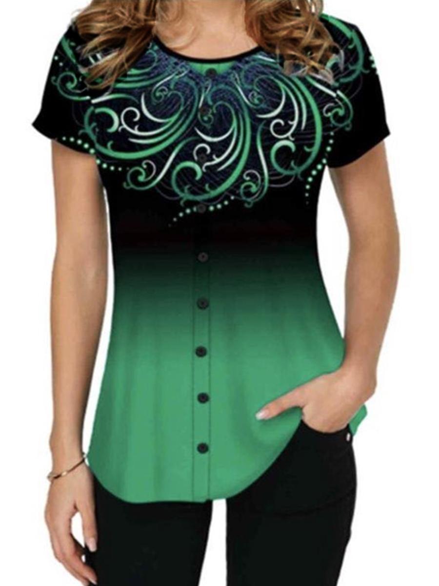 Printed Short Sleeve Casual T-shirt For Women