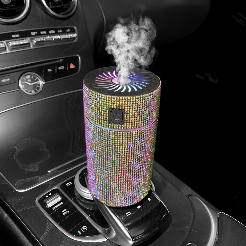 Luxury Rhinestone Car Diffuser Humidifier With LED Light Auto Air Purifier Aromatherapy Diffuser Air Freshener Car Accessories