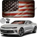 Autoamerics 1-Piece Windshield Sun Shade Grunge American Flag - 1 USA  - Foldable Car Front Window Sunshade for Most Sedans SUV Truck - Blocks Max UV Rays and Keeps Your Vehicle Cool - Small