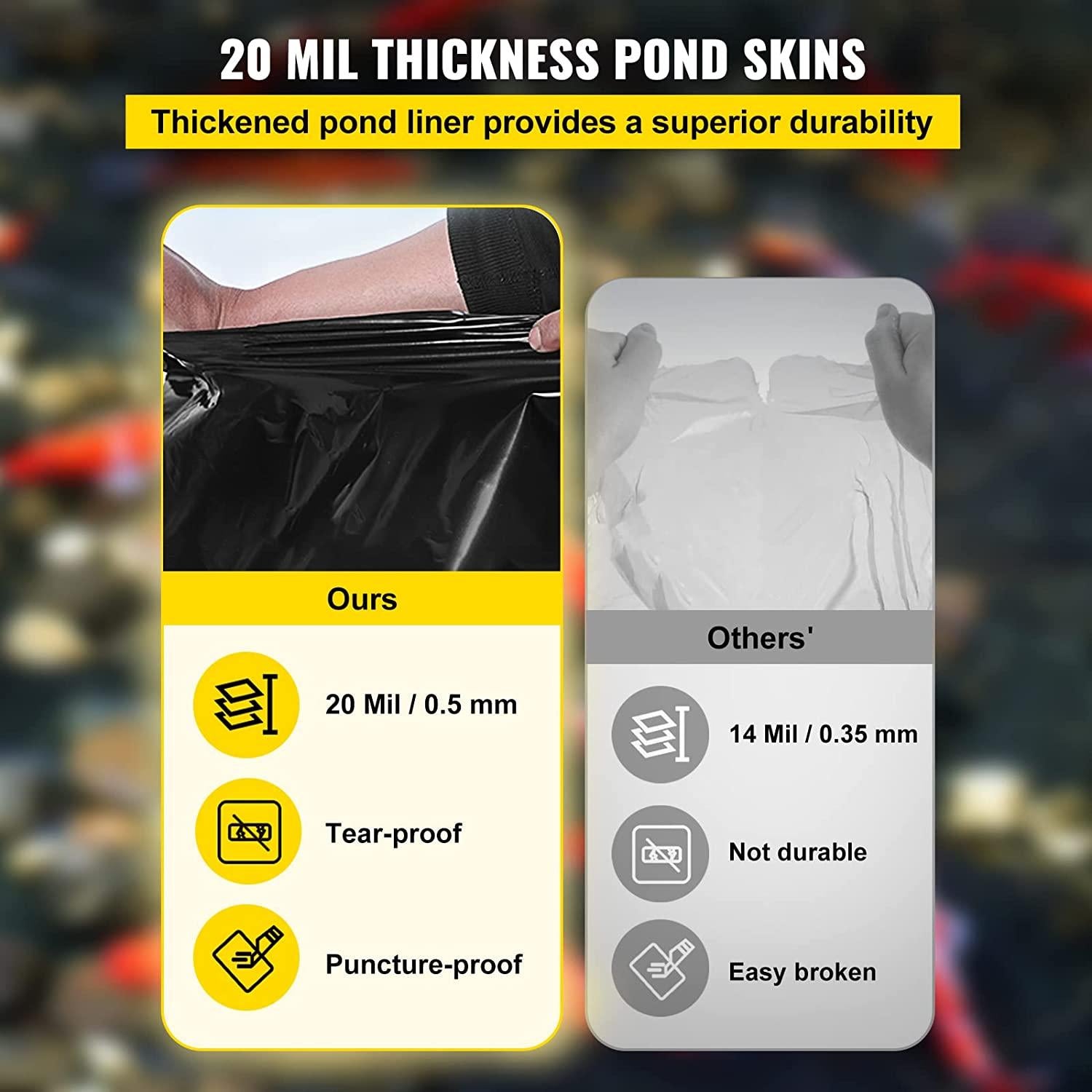 Pond Liner, 16.4x19.7ft, 20 Mil Pond Liners for Outdoor Ponds, HDPE Pond Underlayment for Fountain, Small Pond, Fishpond, Waterfall, Water Garden, Black