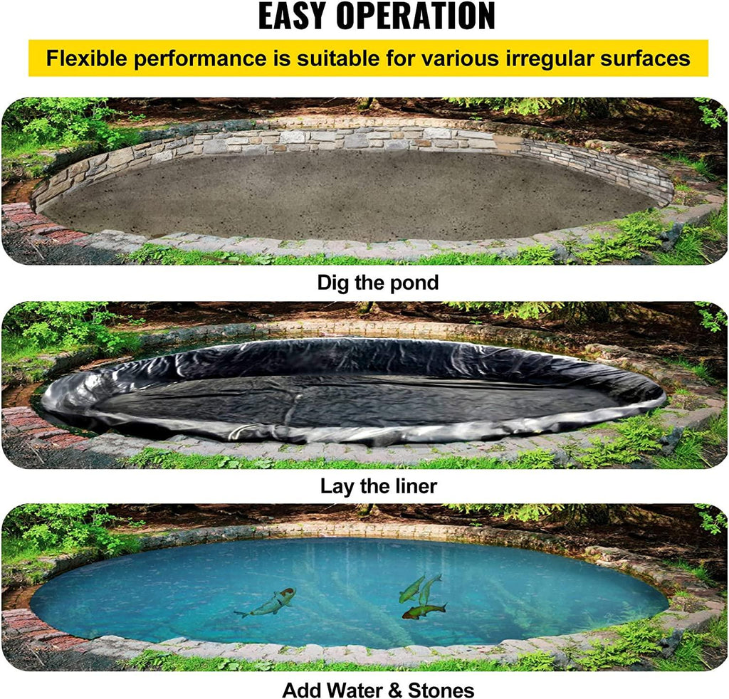 Pond Liner, 16.4x19.7ft, 20 Mil Pond Liners for Outdoor Ponds, HDPE Pond Underlayment for Fountain, Small Pond, Fishpond, Waterfall, Water Garden, Black