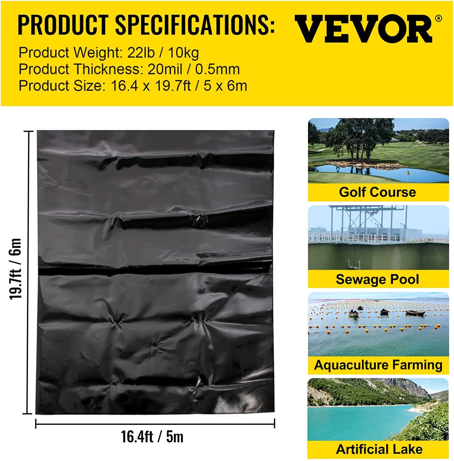 Pond Liner, 16.4x19.7ft, 20 Mil Pond Liners for Outdoor Ponds, HDPE Pond Underlayment for Fountain, Small Pond, Fishpond, Waterfall, Water Garden, Black