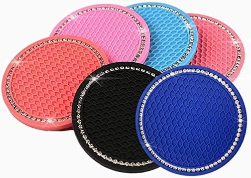 Bling Car Coasters Pink PVC Travel Auto Cup Holder Insert Coaster Anti Slip Crystal Vehicle Interior Accessories Cup Mats for Women and Girl (2.75" Diameter,Pack of 2) (Pink)