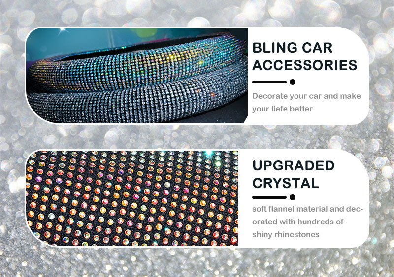 7Pcs Car Decoration Kit, Car Accessories, Car Steering Wheel Covers Set For Women, Bling White Artificial Diamond,  Center Console Cover Pad