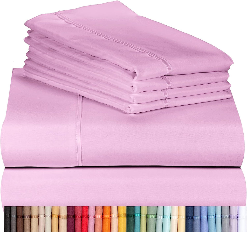 LuxClub 6 PC California King Size Sheet Set Bamboo Sheets Deep Pockets 18" Eco Friendly Wrinkle Free Cooling Sheets Machine Washable Hotel Bedding Silky Soft - Light Plum California King