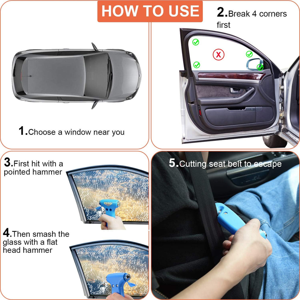 THINKWORK Car Safety Hammer for Teen Boy and Men's Gifts, Blue Three-in-One Emergency Escape Tool with Window Breaker and Seat Belt Cutter, Safety Emergency Car Escape Tool for Family and Children.