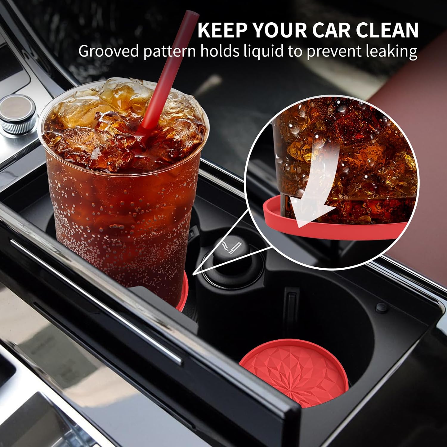 Car Cup Coaster [4 Pack] ME.FAN Silicone Car Coasters/Cup Mats - 2.75In Universal Non-Slip Recessed Car Interior Accessories - Car Cup Holder Insert Coasters Red