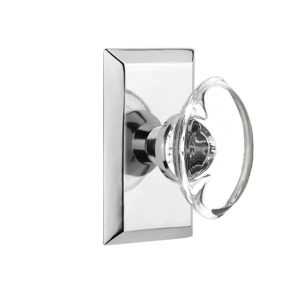Studio Plate 2-3/8 in. Backset Bright Chrome PassaHall/Closet Oval Clear Crystal Glass Door Knob