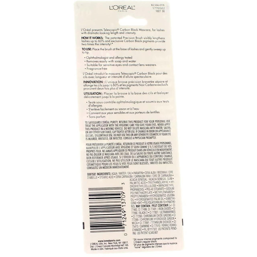 L'Oreal Paris Telescopic Mascara, Carbon Black [935] 0.27 oz (Pack of 12)