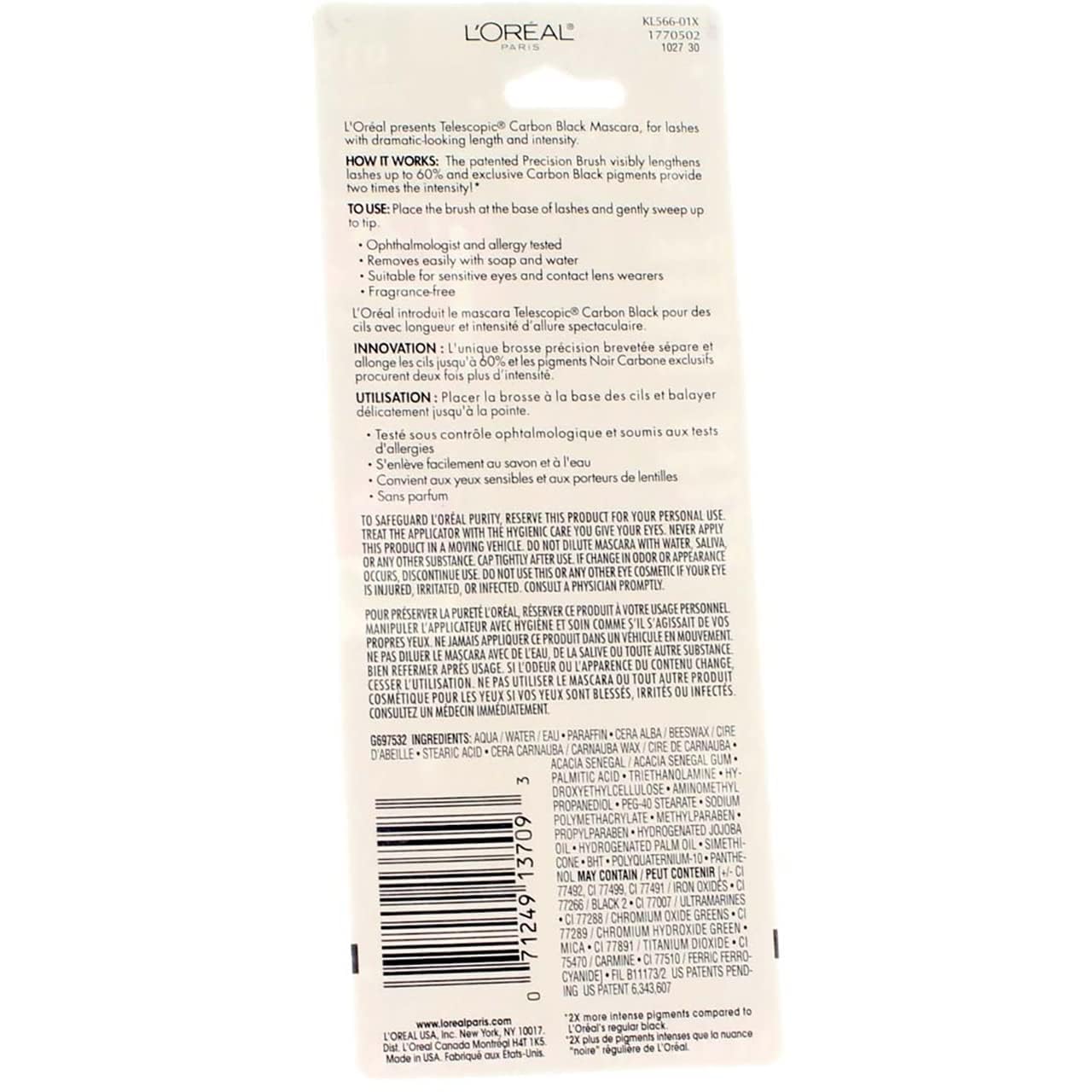 L'Oreal Paris Telescopic Mascara, Carbon Black [935] 0.27 oz (Pack of 12)