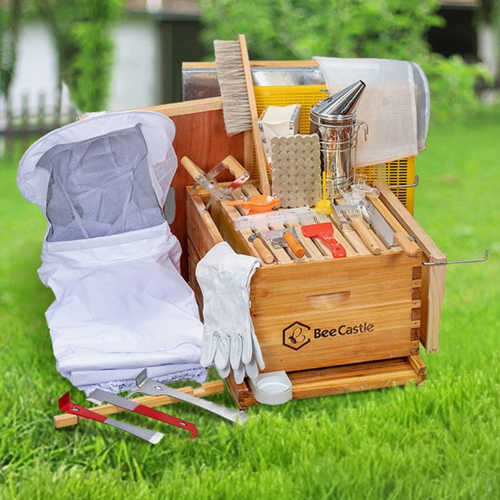 8-Frame Bee Hives and Supplies Starter Kit,Beehive Kit Dipped in Beeswax,Bee Keeping Supplies-All Beginners Kit Includes Beekeeping Supplies Tool Set and Bee Suit.