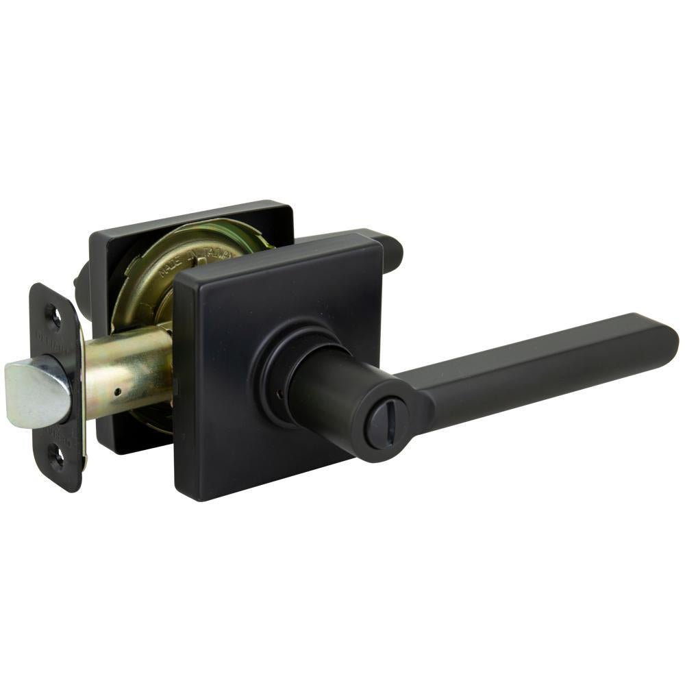TonbridMatte Black Bed/Bath Door Lever with Square Rose