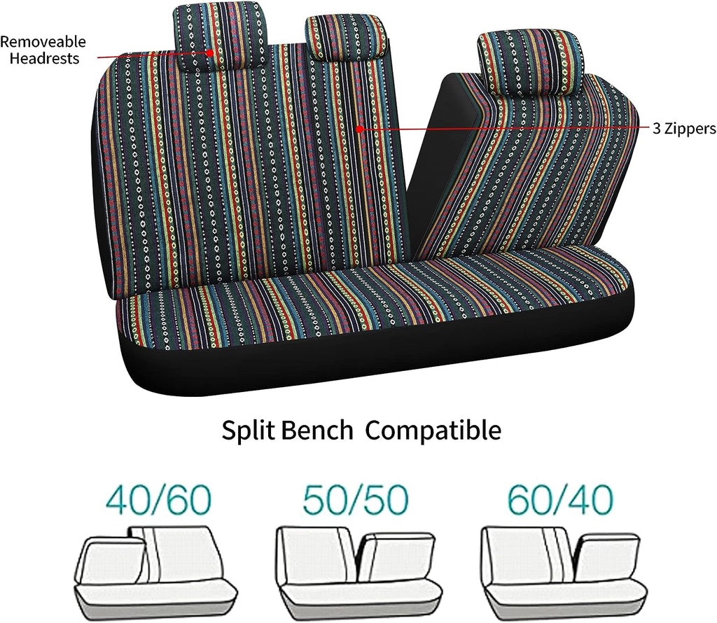 Pariitadin Baja Saddle Blanket Car Seat Covers Full Set with Seat Belt Pads, Washable Breathable Striped Woven Cloth Seat Covers for Cars Interior, Universal Fit Most Cars, Airbag Compatible, Red/Blue