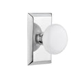 Studio Plate 2-3/8 in. Backset Bright Chrome Privacy Bed/Bath White Porcelain Door Knob