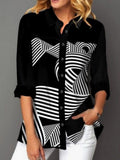 Fashion Line Print Long Sleeve Blouse