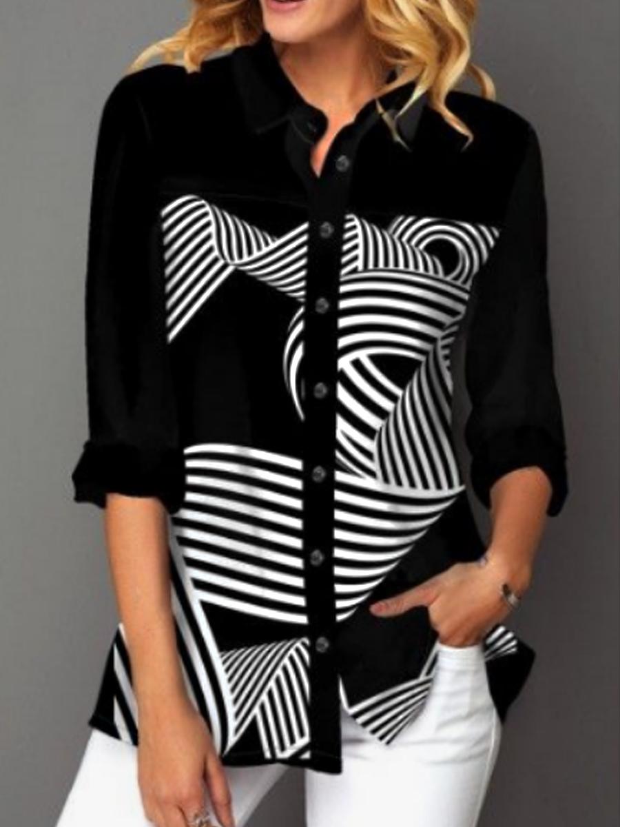 Fashion Line Print Long Sleeve Blouse
