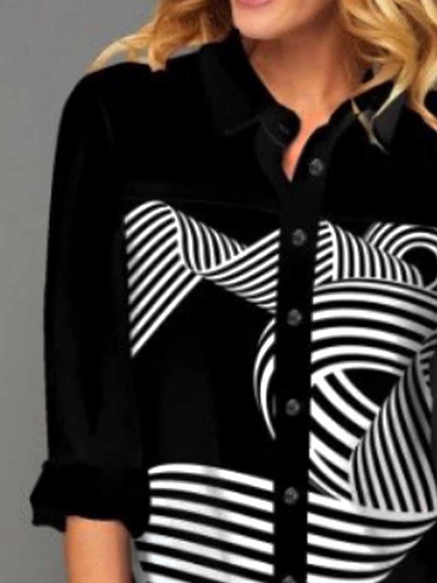 Fashion Line Print Long Sleeve Blouse