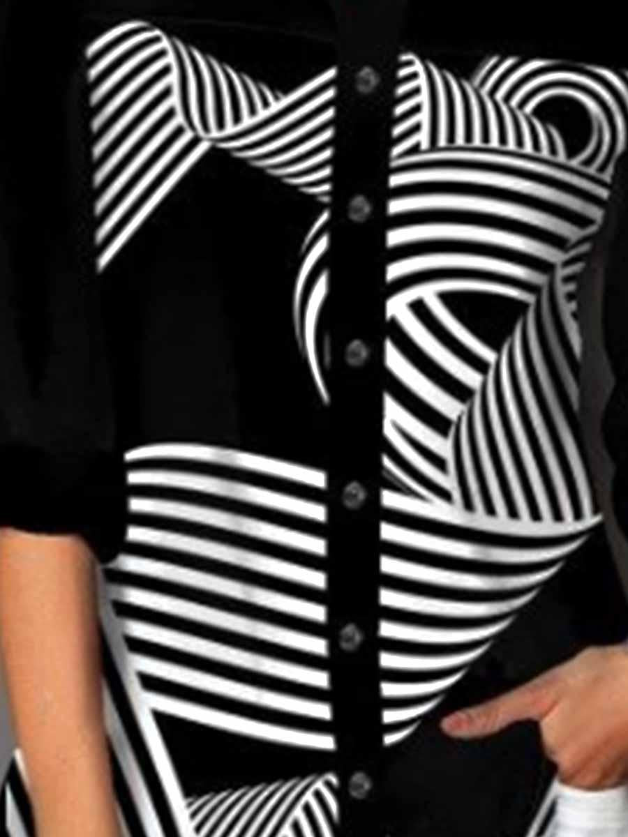 Fashion Line Print Long Sleeve Blouse